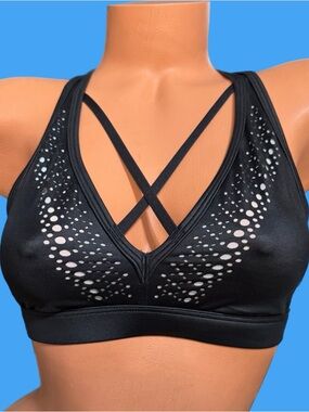 Victoria’s Secret Wet Look Strappy Front unlined crisscross back sport bra black